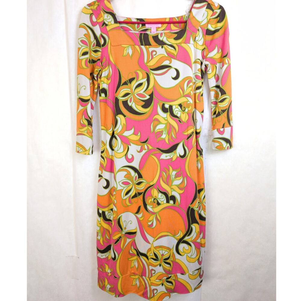 Lilly Pulitzer Lorina silk psychedelic butterfly dress Size 2 Retro Resort 70s